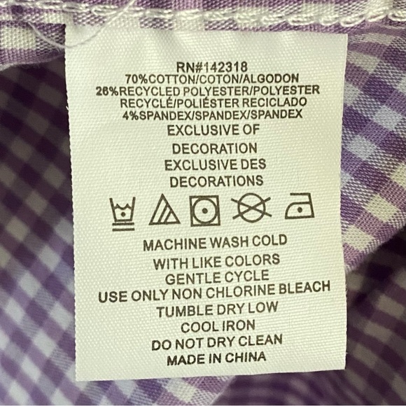Nick Graham Men's Long Sleeve Purple Check Dress Shirt Size Large 16-16.5, 34-35 - Picture 5 of 7